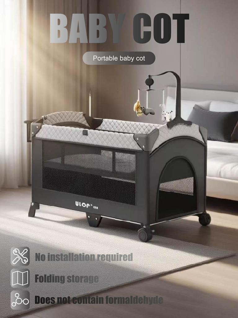 Portable Multifunctional Baby Cot – Collapsible No-Formaldehyde Newborn Bassinet with Mobile