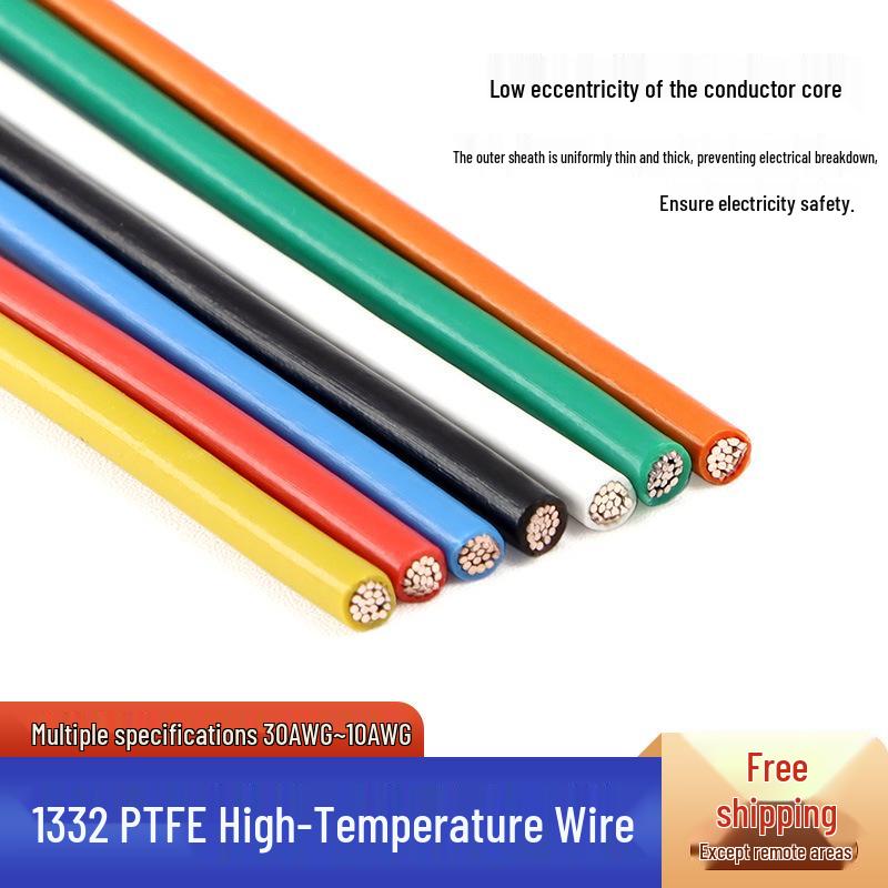 1332 Teflon High-Temperature Wire, 10-30 AWG Tinned Copper, Flame Retardant, Oil/Acid/Alkali Resistant, Electronic Lead/Ground Loop Wire