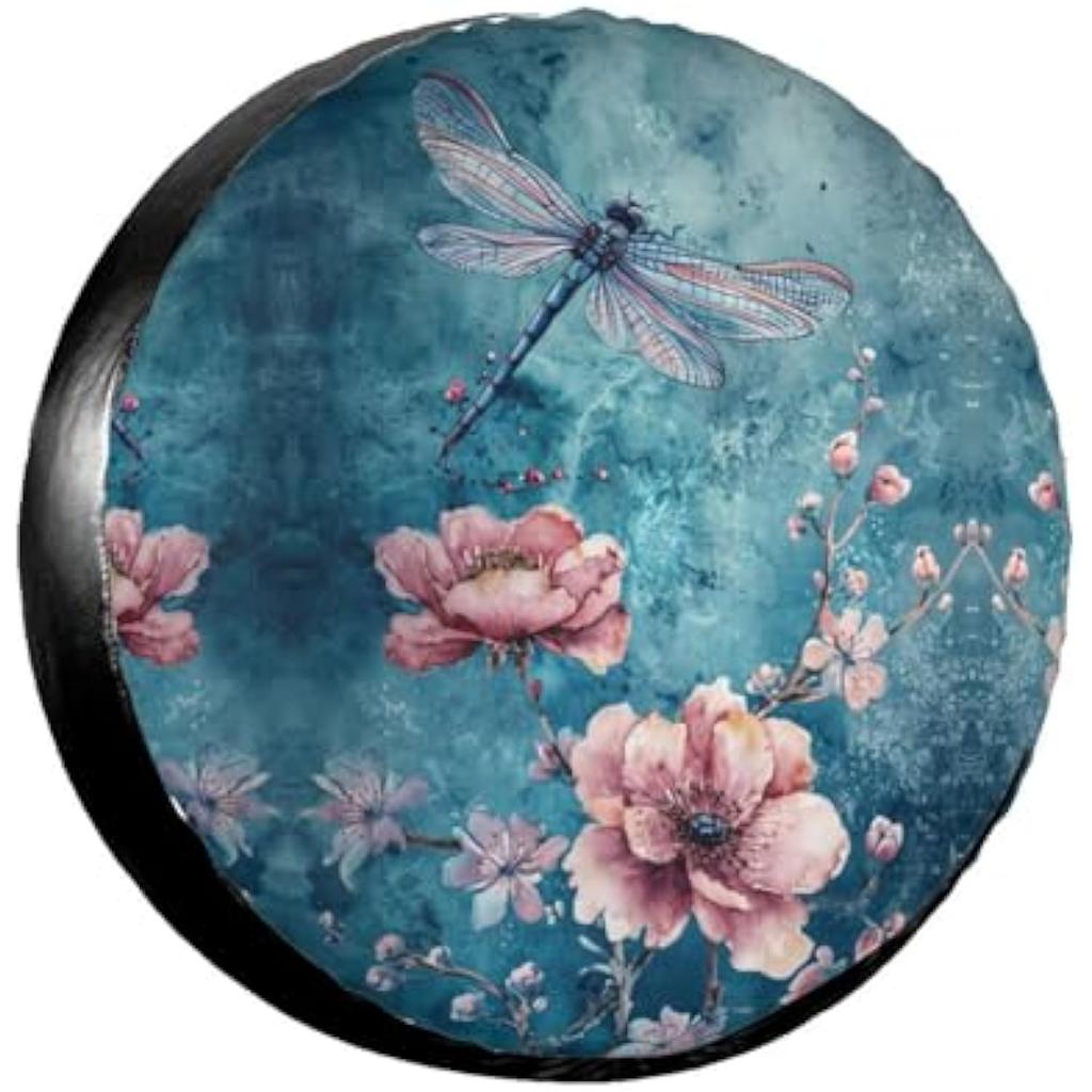 Dragonfly Floral Watercolor Spare Tire Cover Waterproof Universal Fit for RV SUV Camper Accessories