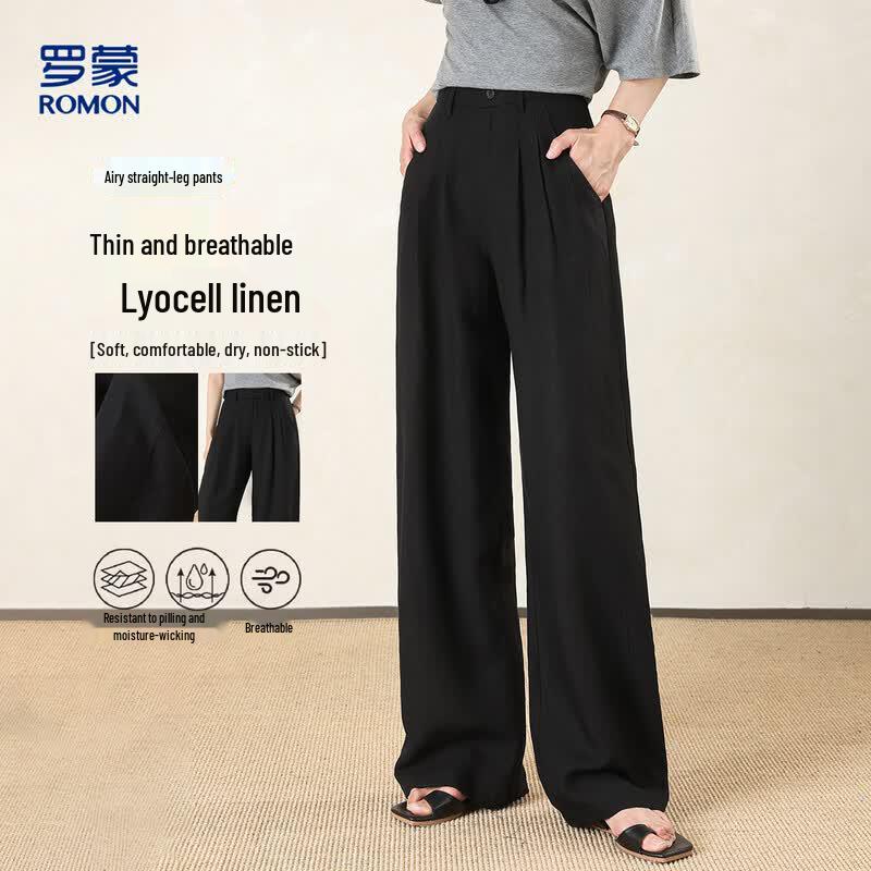 Women s Tencel Linen Blend Casual Trousers L чёрный