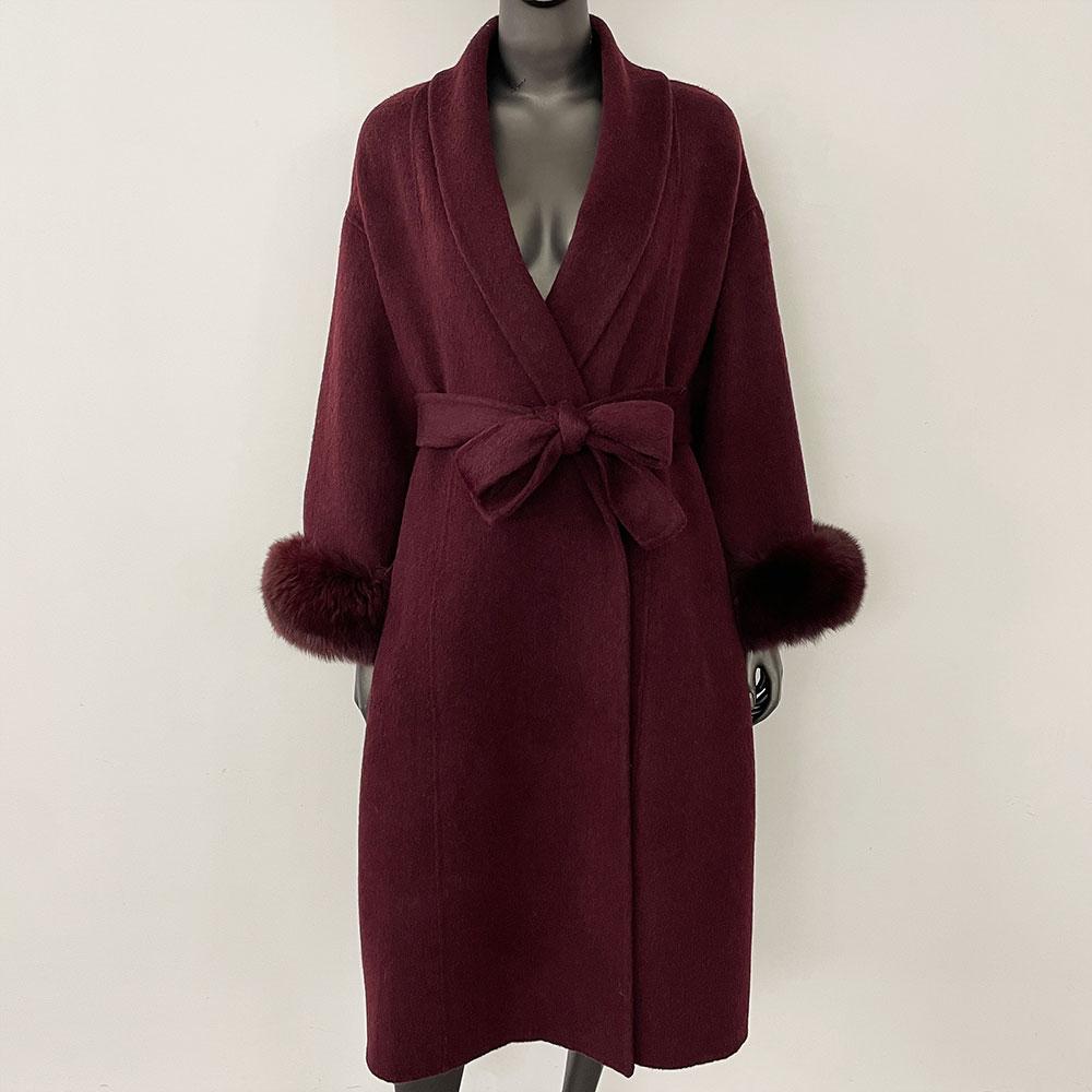 OFTBUY Oversize Loose Autumn Winter Women Coat Real Natural Fox Fur V-neck Woolen Blends Jacket Thick Warm Casual New Overwears
