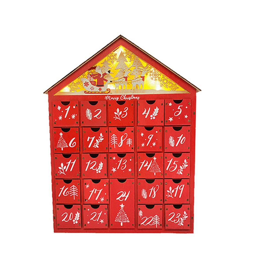 2025 Creations Wooden Christmas Advent Calendar House Shape Calendar Box Xmas Ornament Countdown to Christmas LED Light Calendar