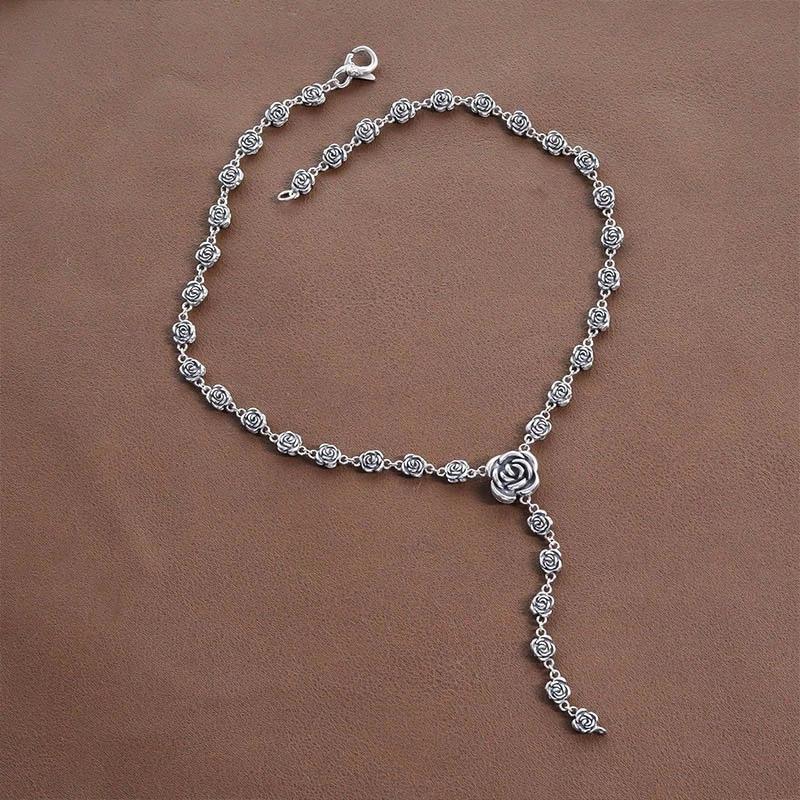 

FOXANRY цепочка на ключицы с розами, свитер, ожерелье для женщин, пары, модные, элегантные, винтажные, в стиле панк, ювелирные изделия на день рождения, подарки 21cm-50cm серебряный