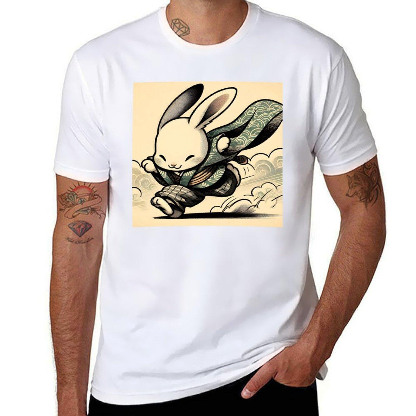 Cute Rabbit Illustration Ai Generated Art TShirt oversized funny shirt cotton valentines clothes blanks plain t shirts Unisex S