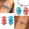 Latest 925 Sterling Copper Red Blue Couple Style Original Charm Beads Suitable For Women DIY Bracelet Zircon Gift Box Birthday