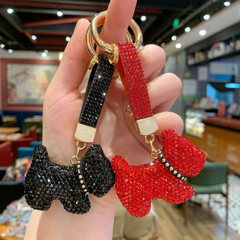 Korean Rhinestones French Bulldog Keychain Cartoon Rhinestone Car Keyring Cute Bag Charm Gift