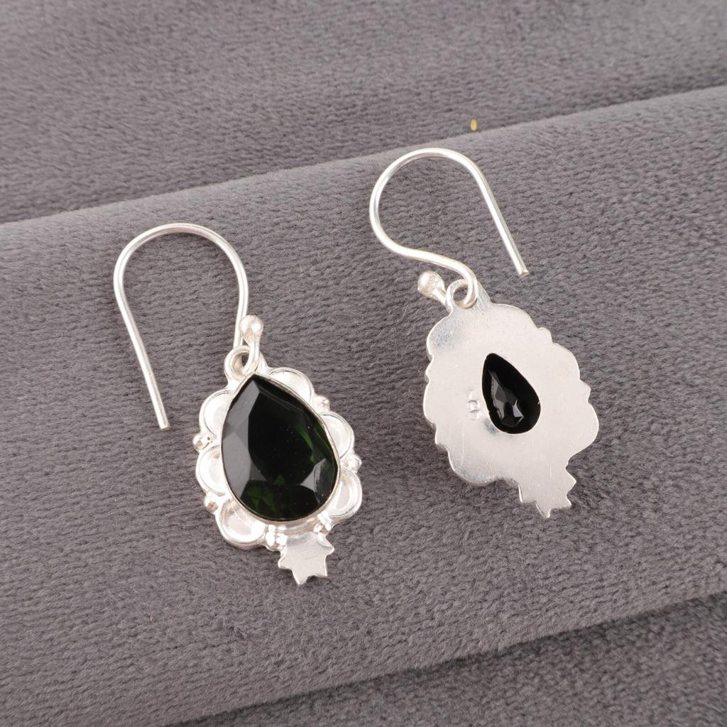 Green Tourmaline Gemstone Earrings 925 Sterling Silver Jewelry Partywear Earring EE-163-15
