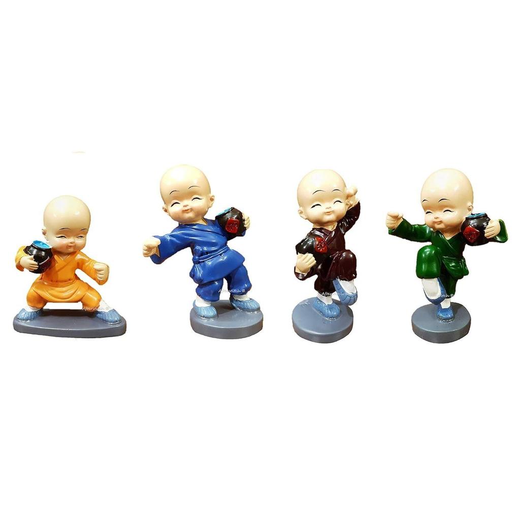 Kungfu Monk Miniature Garden Decorations Items Showpiece Statue Idols & Gift (4 Kung Fu Monks Big Size)