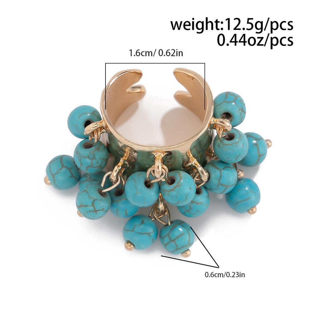 Colorful Stone Multi Pendant Tassel Bead Rings for Women Exaggerated Large Grunge Adjustable Finger Ring Geometric Jewelry Accessories Gift