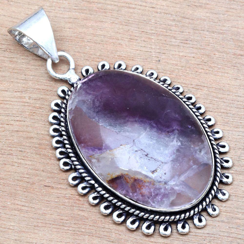 Pendant Fluorite Gemstone Handmade Mother'Day Gift Silver Jewelry 2"