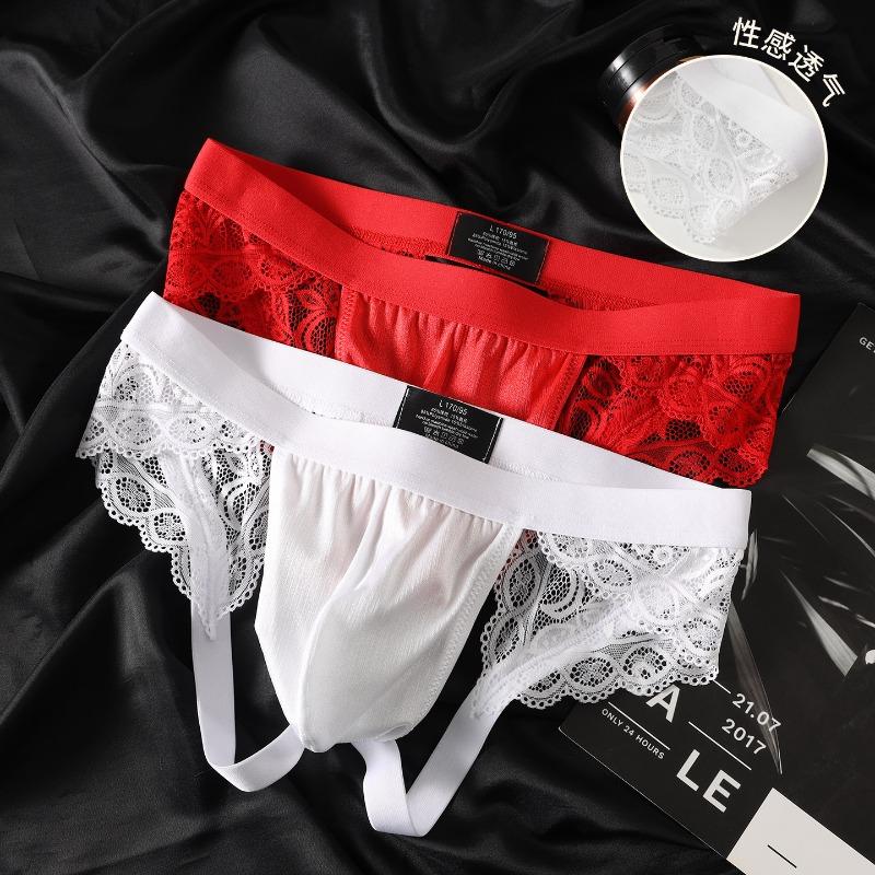 Große Größe Sissy Dessous Herren Spitze Jockstrap Tanga Hohlrücken Sexy Glänzender Beutel G-Strings Crossdressing Jock Straps Unterwäsche