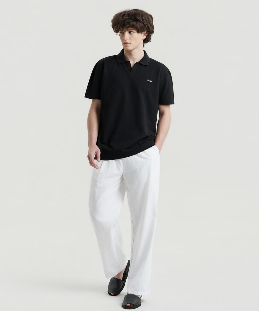 Delma Linen-Touch Semi-Wide Elastic Waist Pants - White