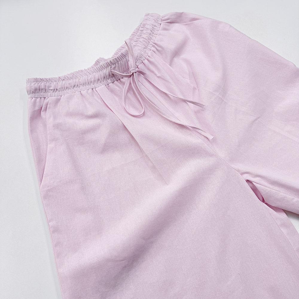 Lazy French Style Loose Pink Set 100% Cotton Casual Shirt Long Sleeve Top Long Pants
