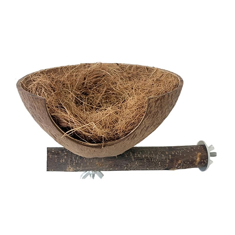 Posatoio Multifunzione Nido Guscio di Cocco Luogo di Riposo per Pappagalli Cocorite Pulizia Semplice Accessori Gabbia per Uccelli