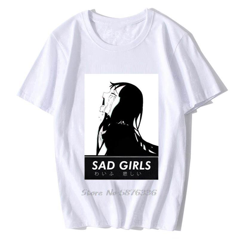 Sad Girl Anime Shirt Nu Goth Senpai Ahegao ShortSleeve Unisex TShirt Men Cotton Tshirt Anime Tees Tops Harajuku Streetwear