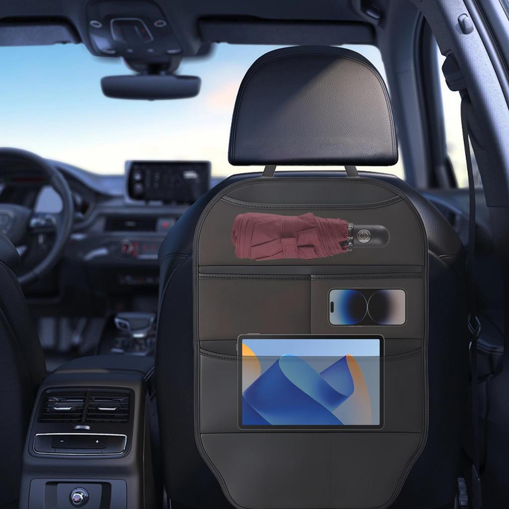 Backseat Car Organizer PU Leather Automotive Storage with Multiple Pockets Car Backseat Organizer Tablet Holder for Kids Travel