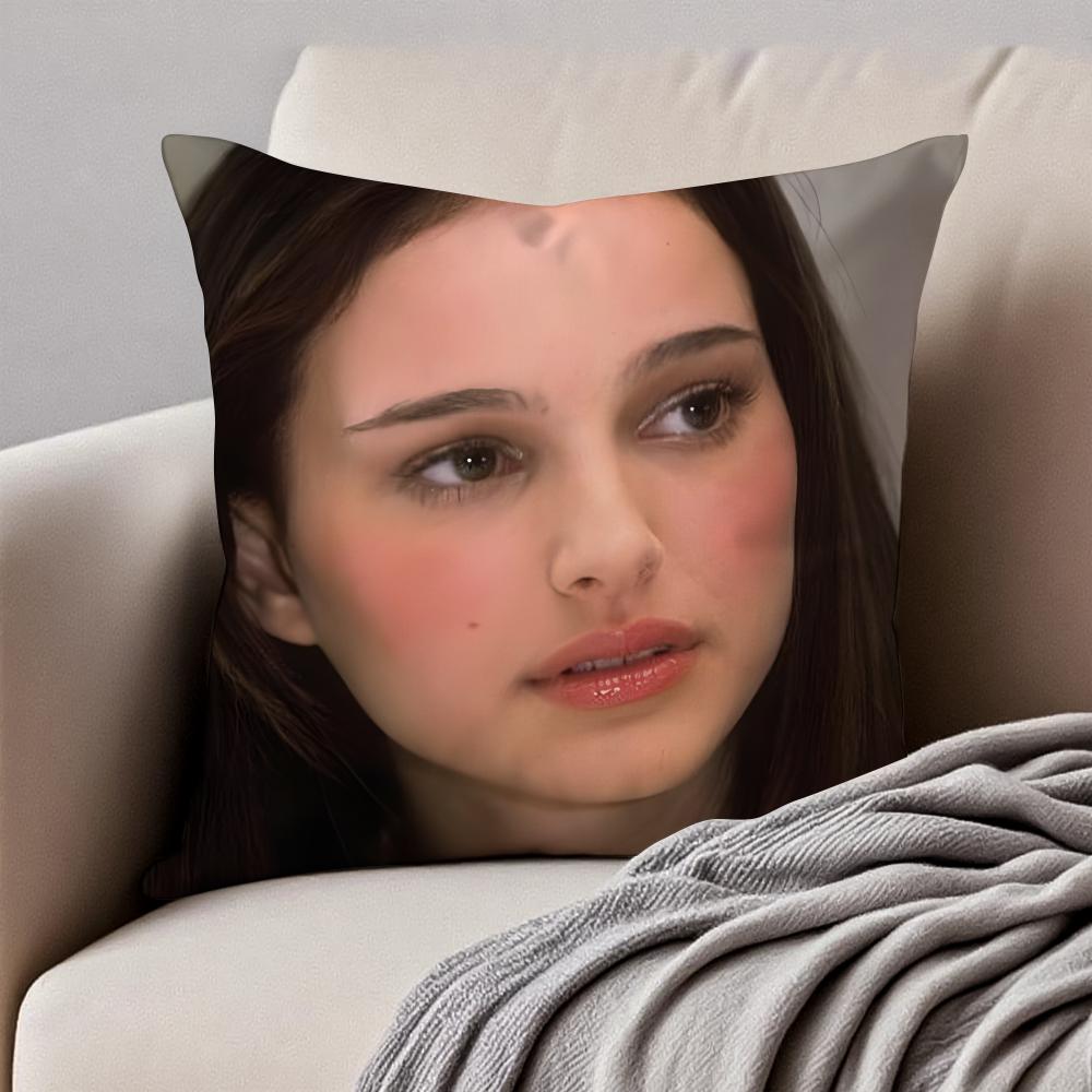 NNatalie Portman Cushion Cover Pillowcase Antidustmite Invisible Zipper Short Plush Sofa Cushion