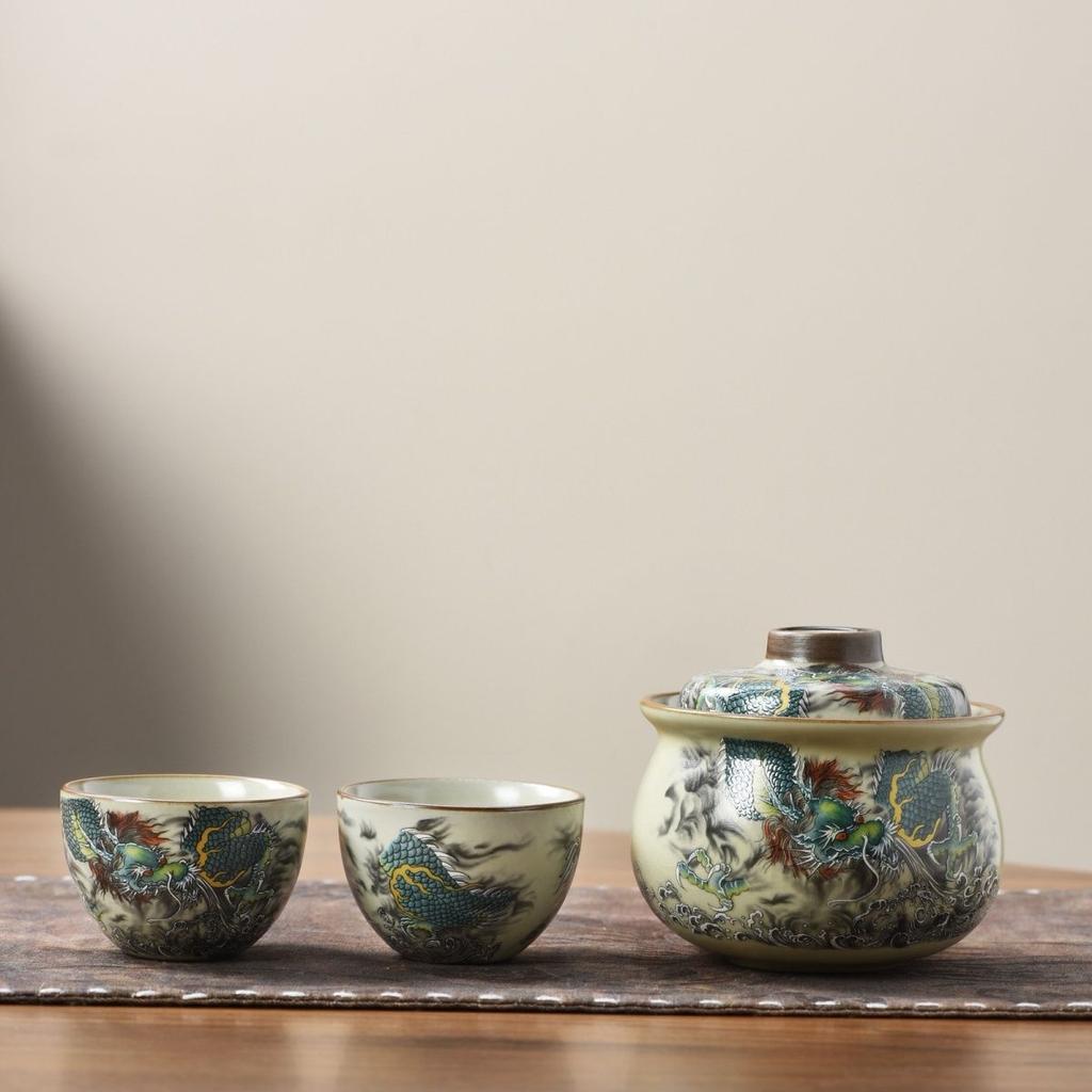 Neues Teegeschirr Kung Fu Keramik-Teekanne, Abgedeckte Schale Teetrinken, Leichter Luxus, Hochwertig 1 Teekanne, 2 Teetassen