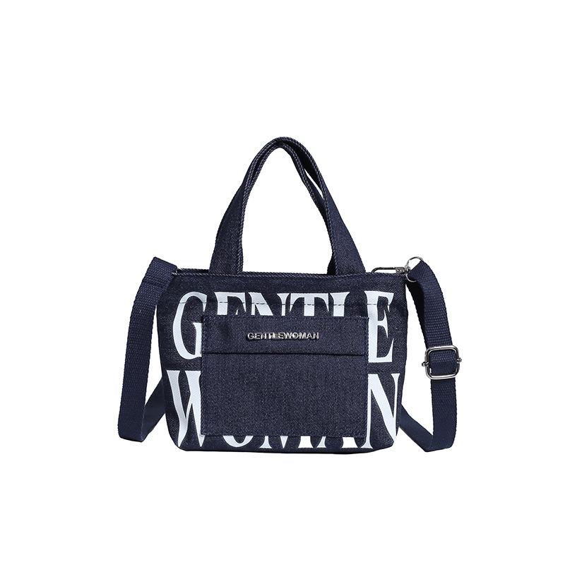 Hardware Mini Letter Printed Portable Canvas Bag Contrast Color Casual Shoulder Bag