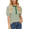 Women Casual Loose Striped Ruffled Collar Short Sleeve T Shirt Top