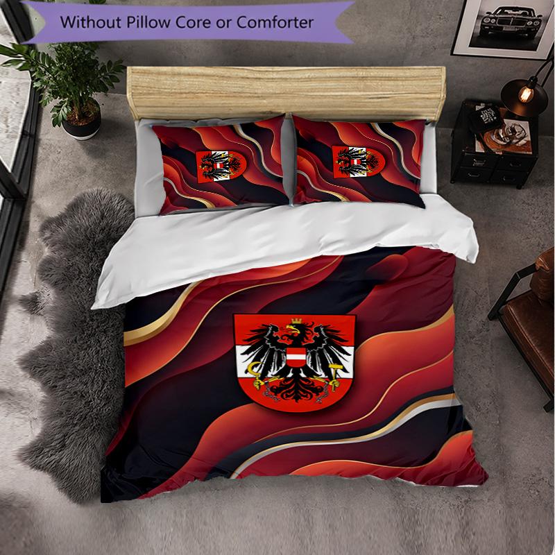 Austria Football Pattern 3 Pieces Bedding Set Soft Microfiber Duvet Cover with Pillow Cases for Bedroom