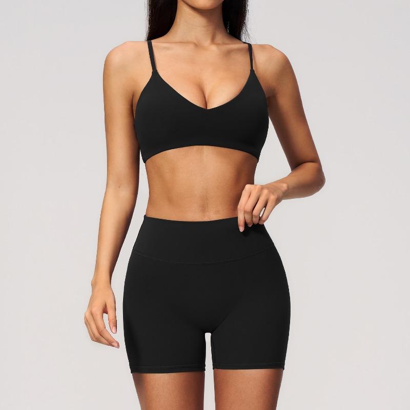 New yoga suit women s V-neck halter high waist sports fitness Pilates training two-piece set S