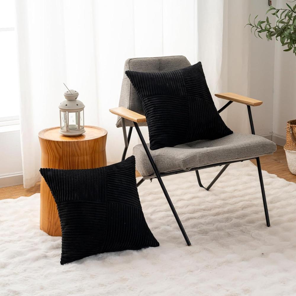 2 pieces Windmill Design Splicing Cross Throw Pillow Cover Solid Color Corduroy Patchwork Cushion Cover Skin-friendly