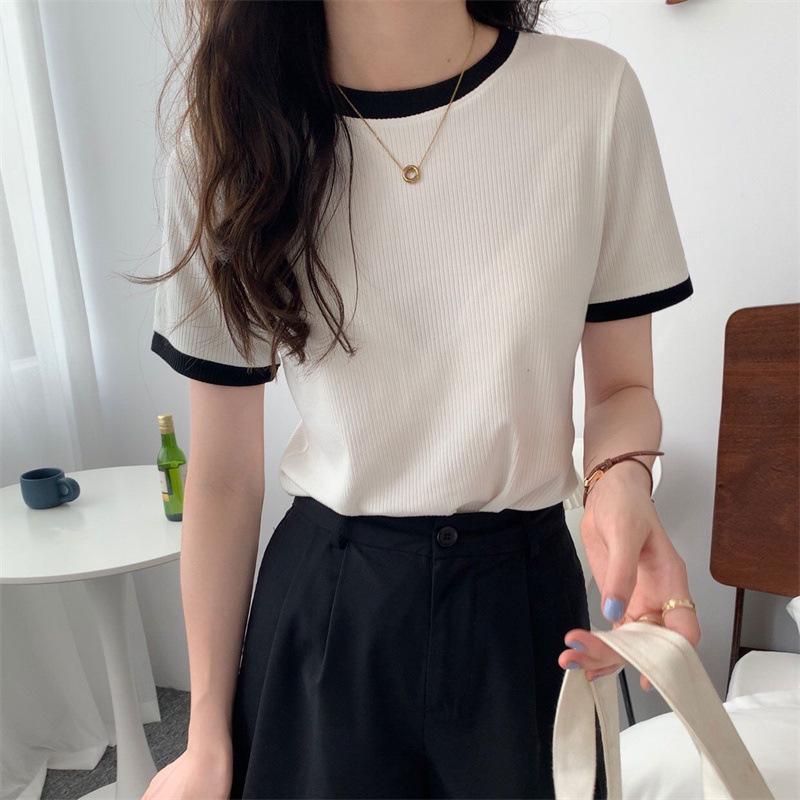 Women's Slim Fit Short Sleeve Casual Top - 2026 Korean Style Summer Trend