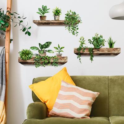 3Pcs Potted Plants Shelf Wall Sticker Waterproof PVC Self-adhesive Living Room Bedroom Home