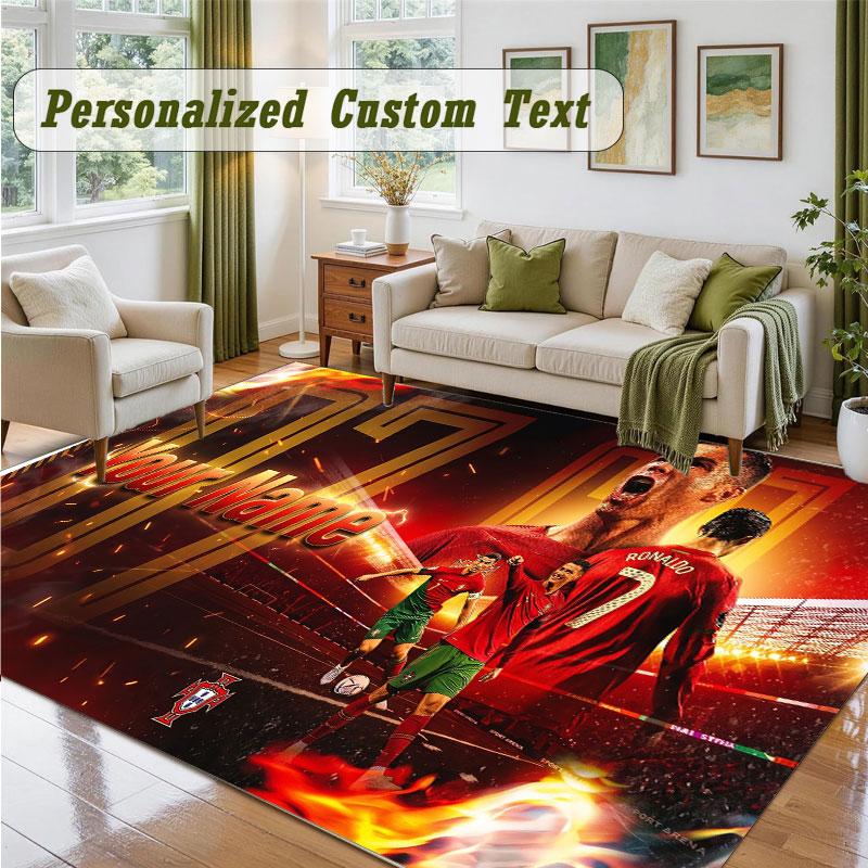 Crystal Velvet Square Rug Custom NameCristiano Ronaldo Pattern Non Slip Home Floor Decor Rug