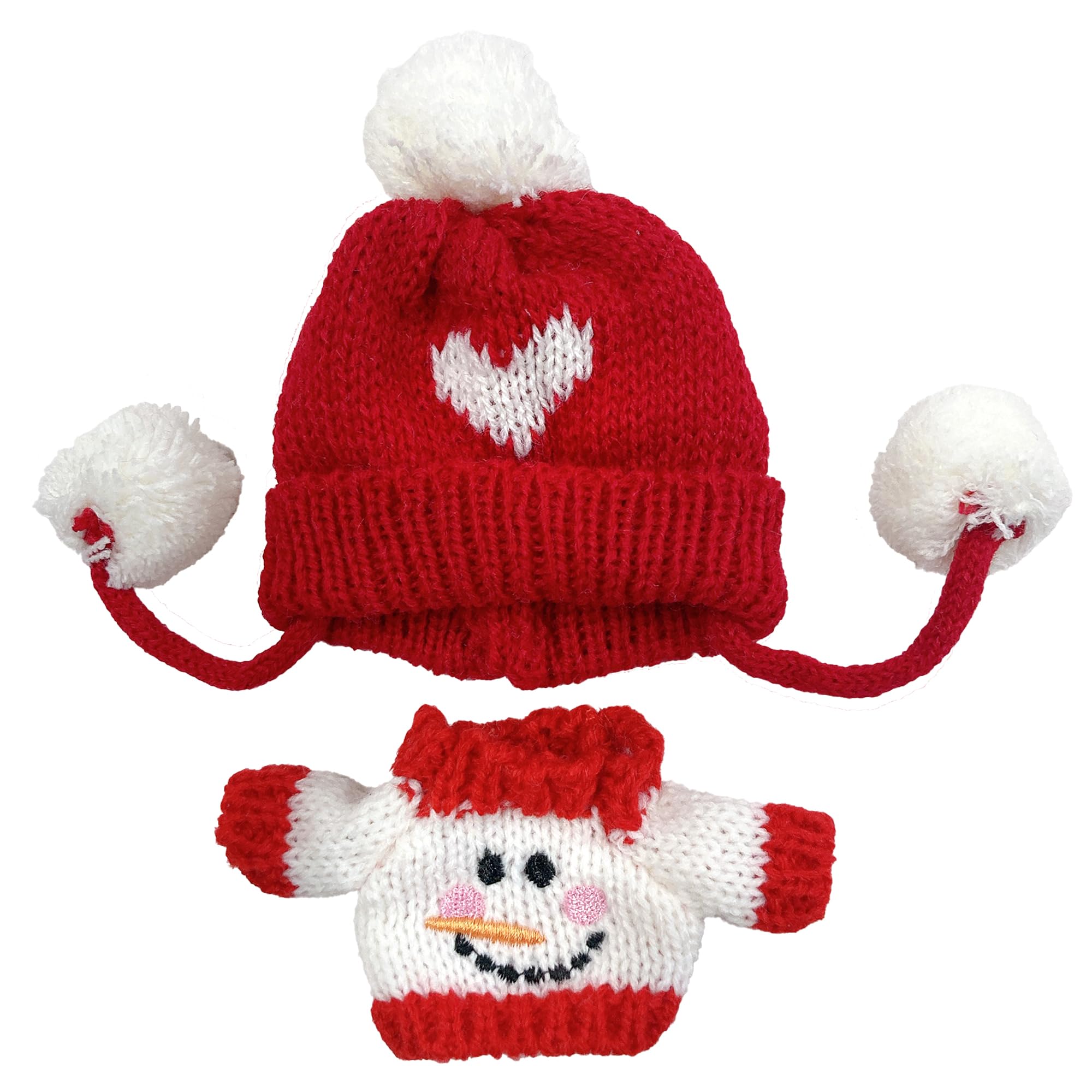 

Christmas Sweater Knit Hat Set for 10cm Snowman Plush Costume & Toy, Kigurumi, Accessories, Otaku, Doll, Mascot, K-Pop Doll, [Used]
