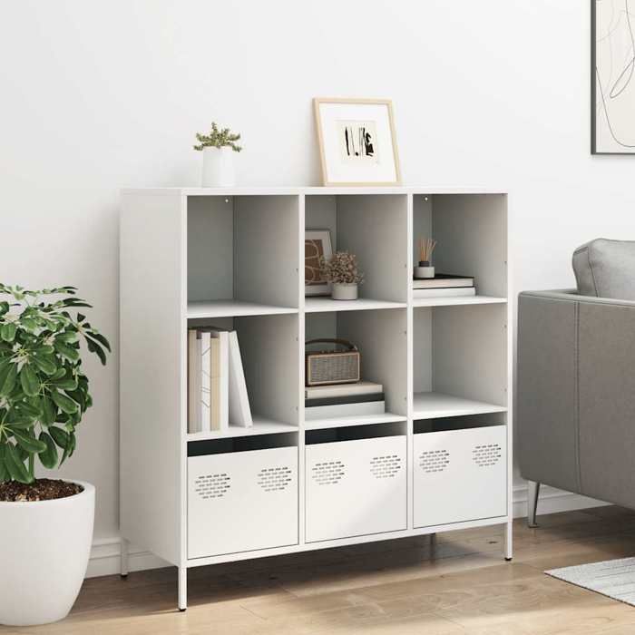 VidaXL Buffet haut blanc 101,5x39x103,5 cm acier, armoire à livres, armoire à livres moderne, étagère à livres, étagère et 851393