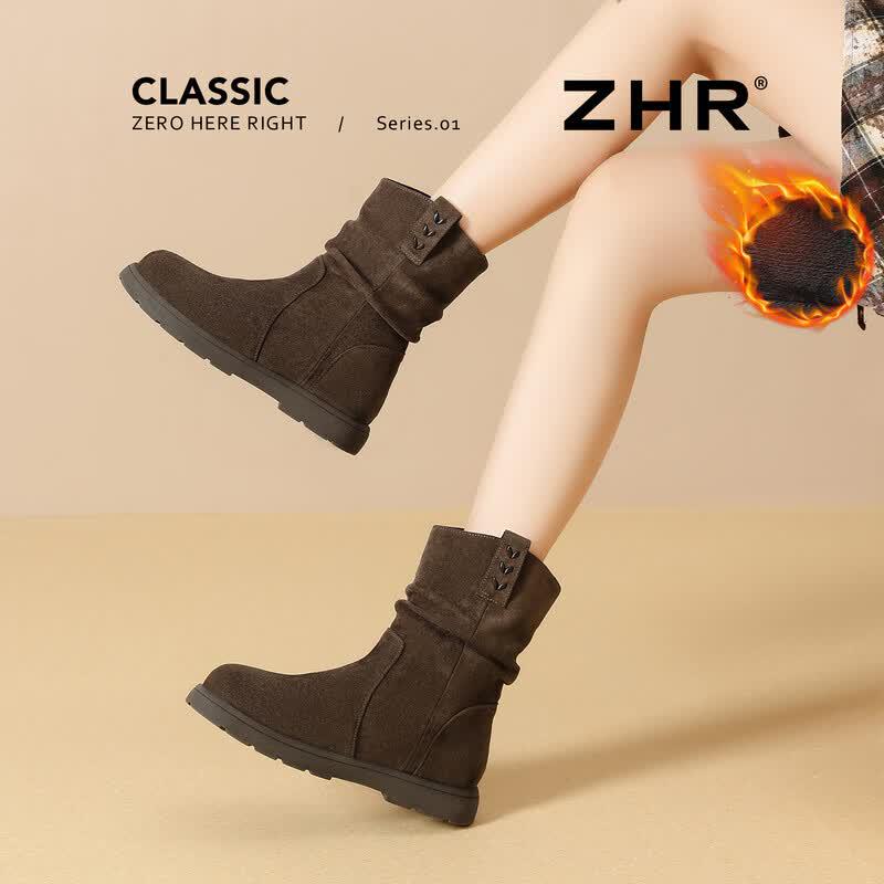Women s Retro Flat Fleece-Lined Slouchy Ankle Boots EU 38