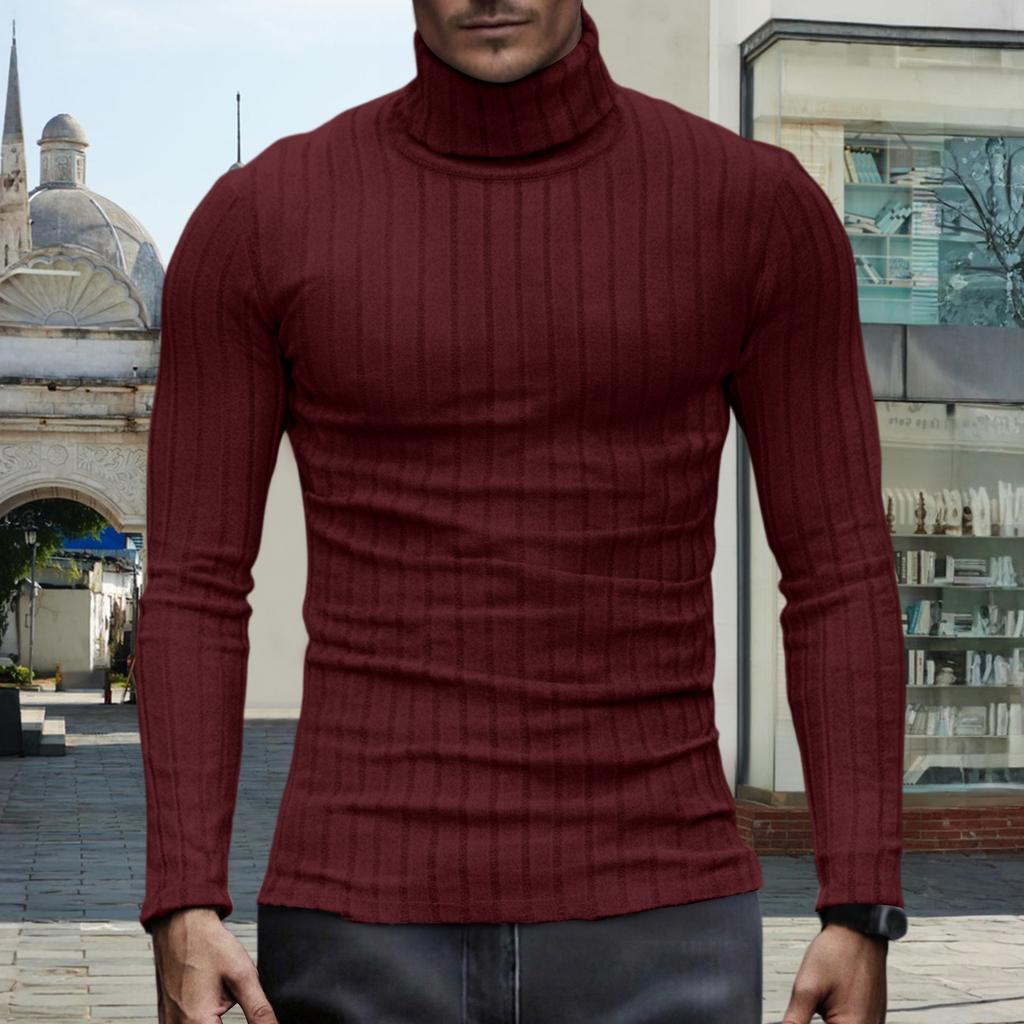 Men's Pullover Mock Neck Long-Sleeve Top - Comfortable Daily Solid/Stripe Basic Base Layer