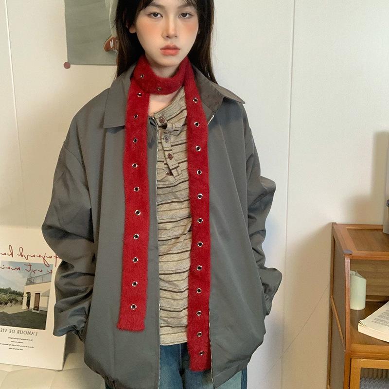 Luochi Y2K Style Narrow Knit Scarf - Sweet, Cool & Edgy Neck Warmer for Autumn/Winter