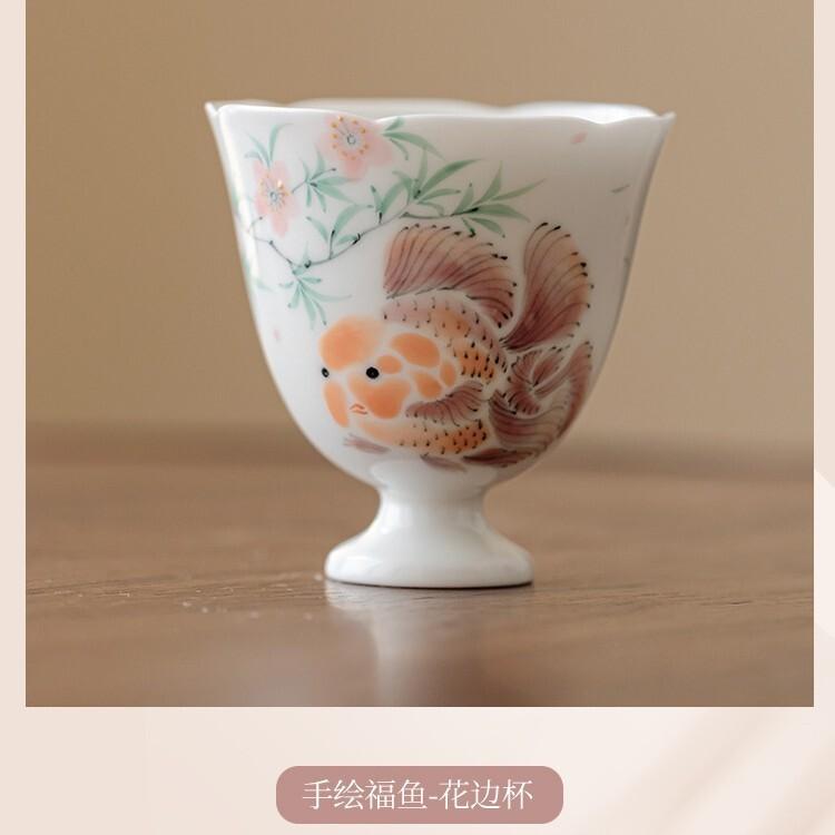 

80ml Hand-painted Fortune Fish Teacup Retro Tea Bowl Single Cups Tea-tasting Personal Cup Chazhan Master Cups For Tea Supplies