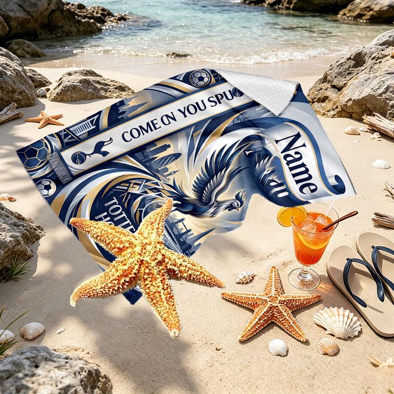 Custom Name Personalized Tottenham Hotspur Print Beach Towel, for Trip Camping Beach Party Home Decor, Birthday Gift for Family & Friends