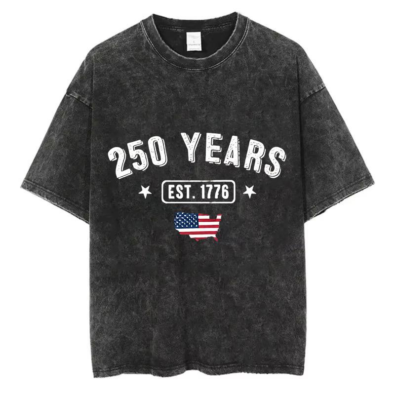 Vintage Washed Cotton TShirt Men Freedom American Flag Graphic Tee July 4th USA Independence Day Retro Streetwear