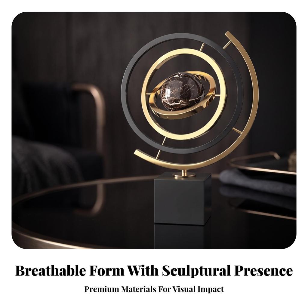 Modern-Luxury Globe Ornament with Marble Base Elegant Rotating Orbital