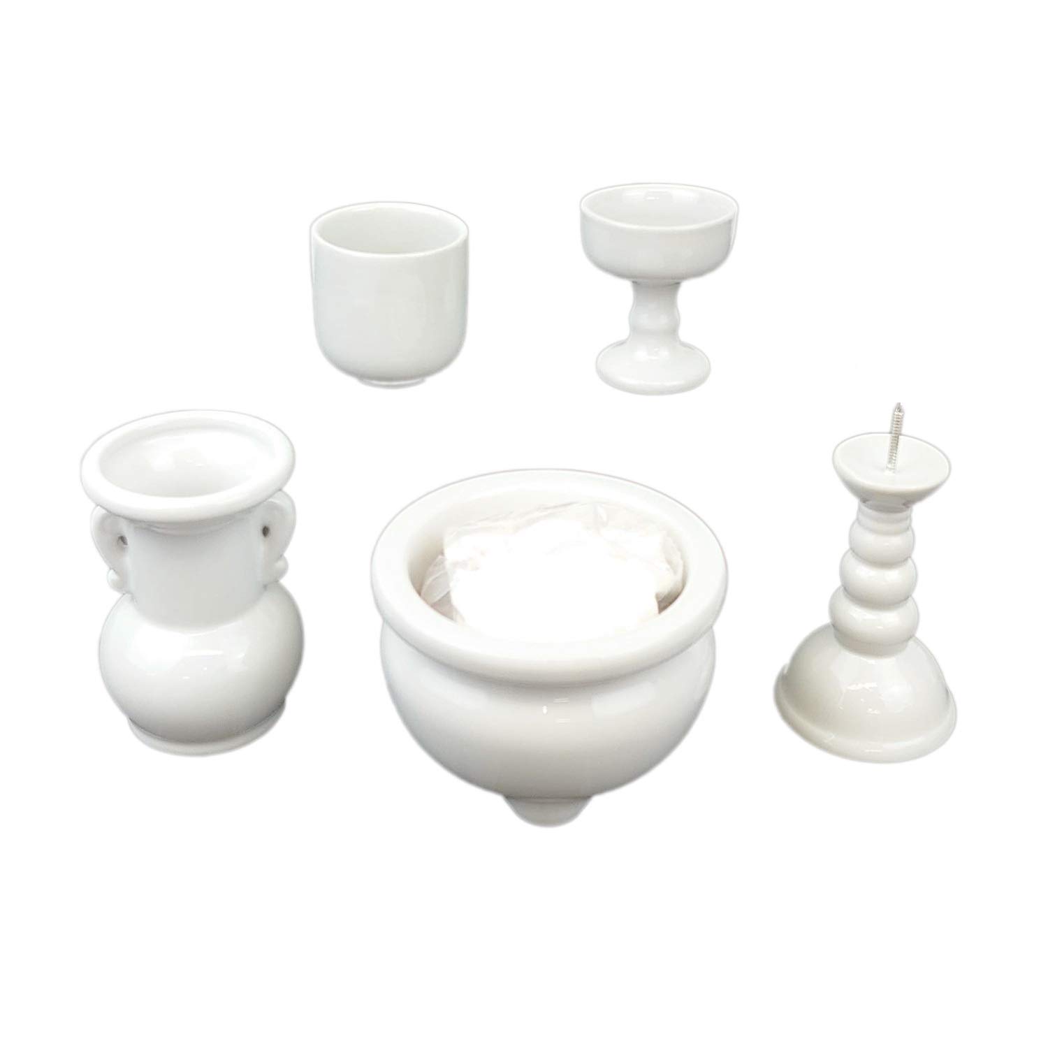

Urushi Product Ceramic 5-Piece Buddhist Altar Set with Incense Ash, White