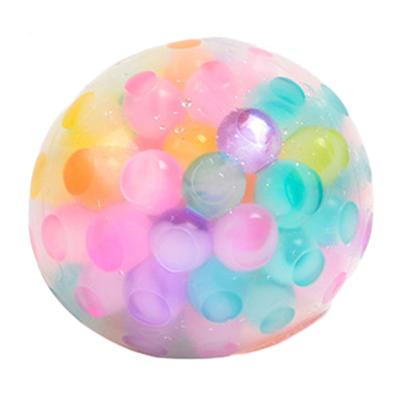 Rainbow Bead Stress Ball with Glitter Soft TPR Squeeze Toy for Anxiety Relief Colorful Fidget for Kids Adults Fun Decompression Gadget