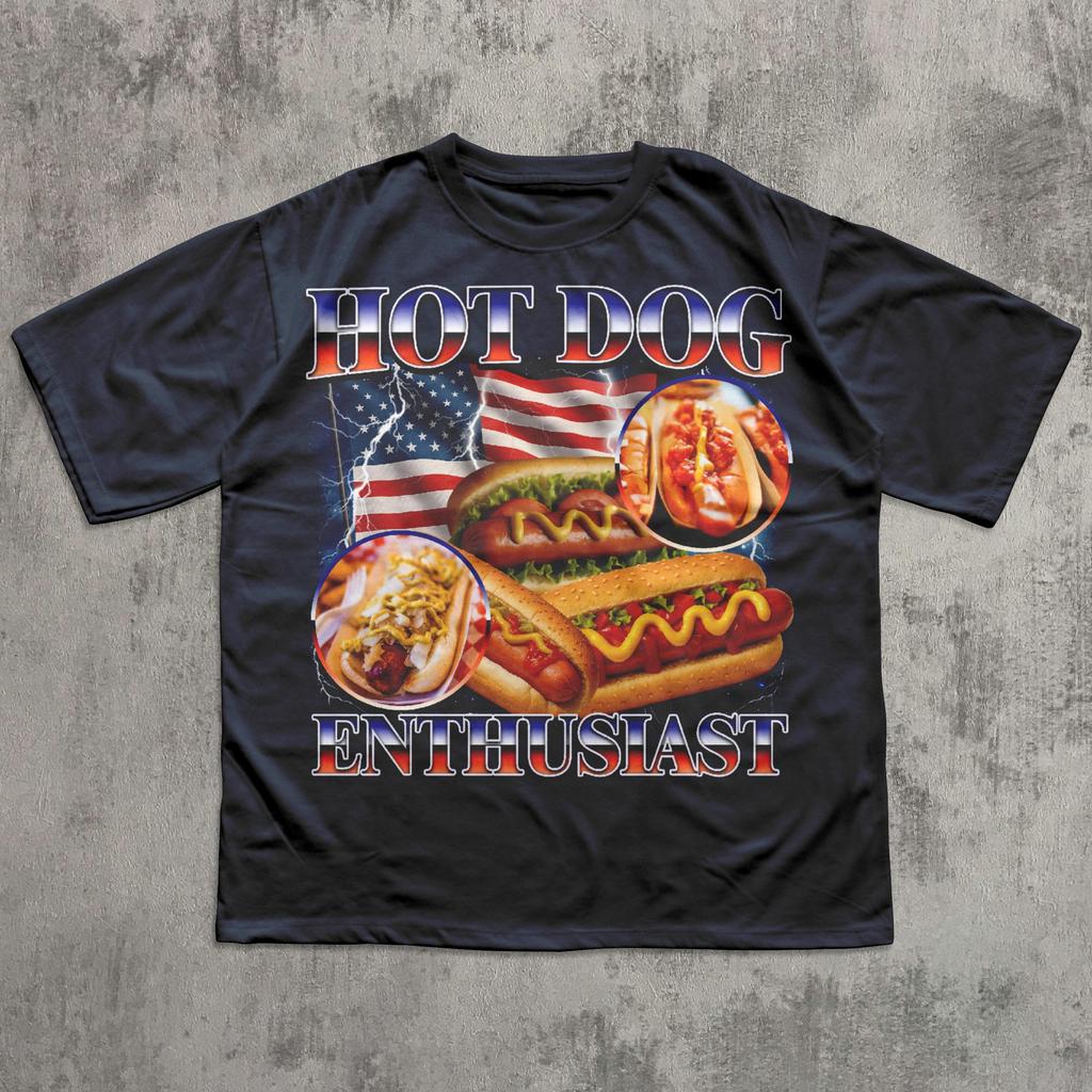 Hot Dog Enthusiast Funny T-shirt, Bootleg Style Shirts, 90s Retro Vintage Tee, Food Shirt, Gift for Hot Dog Lovers, Weird Tees