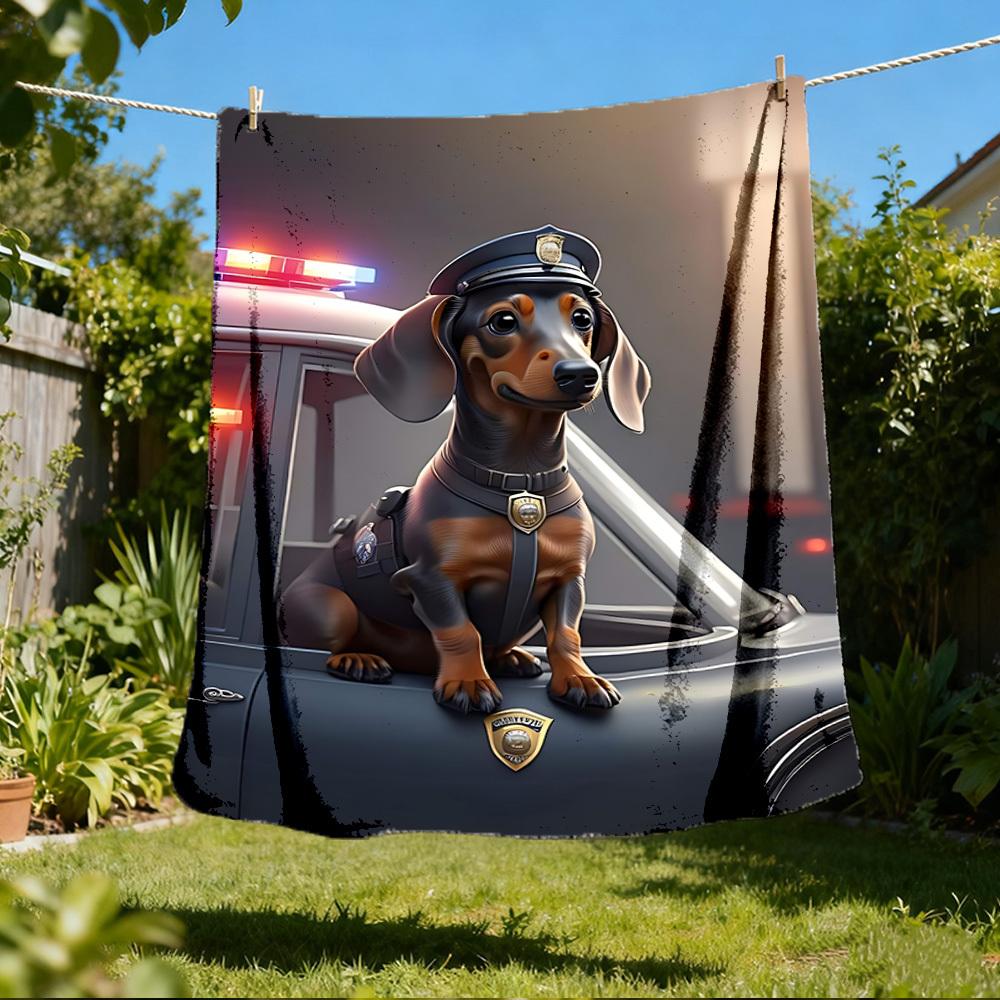 

1pc Police Dog Print Outdoor Soft Polyester Flannel Throw Blanket Versatile for All Seasons , Soft , Cozy , Warm All Season Quilted Throw , 80x120cm