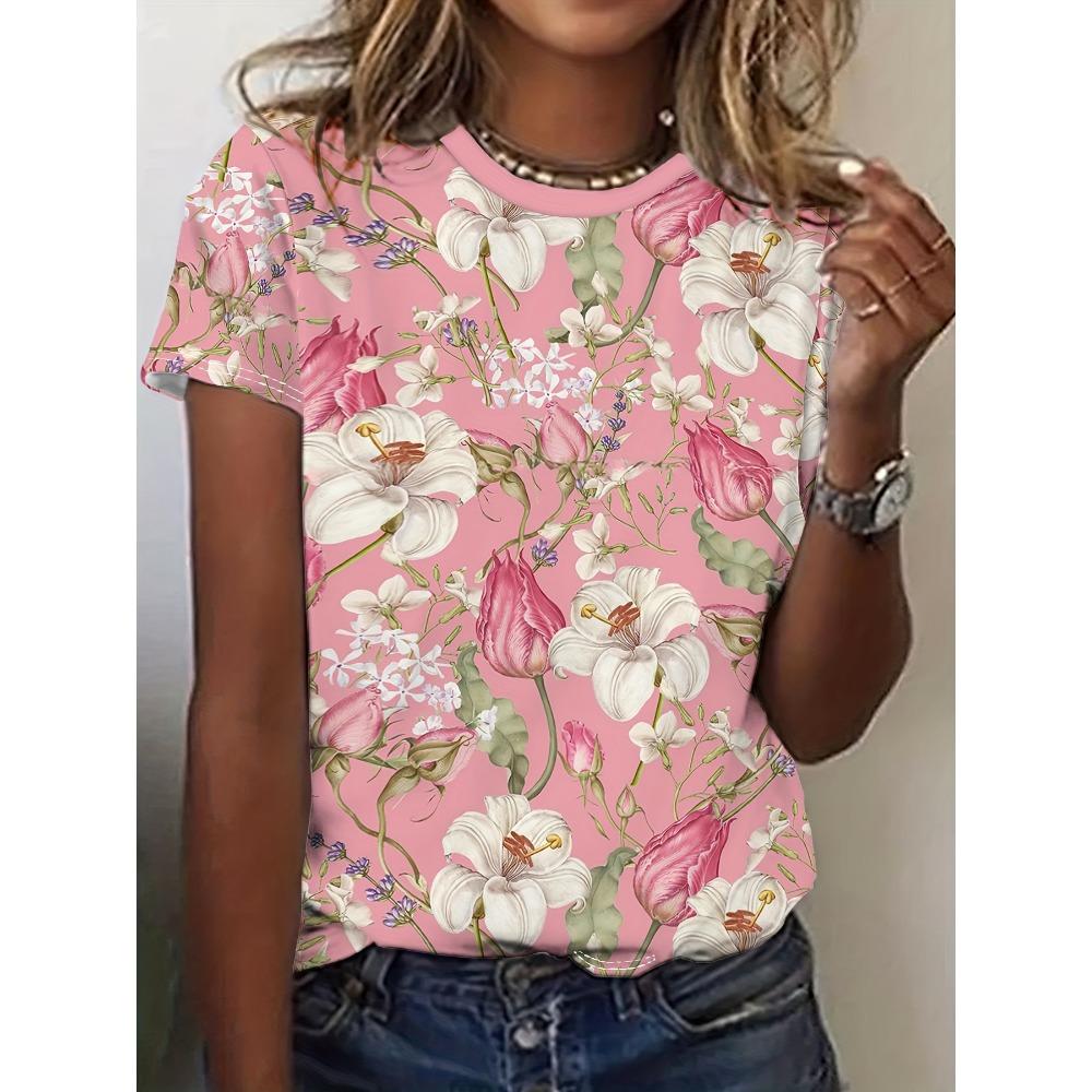 

Summer Colorful Floral Flower T-Shirts 3D Print Women s O-Neck Short Sleeve T Shirt Harajuku Top Y2k Casual Tees Female Clothing S