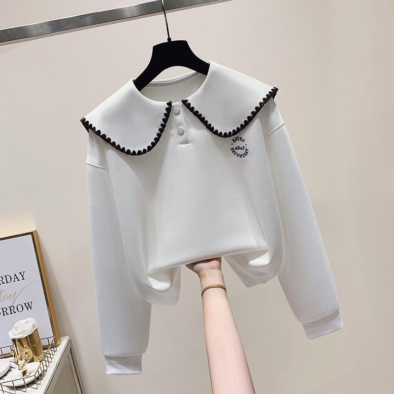 

осень Толстовки с кукольным воротником и надписями оверсайз Молодежные преппи кэжуал с длинным рукавом Харадзюку y2k Пуловеры Уличная одежда XL