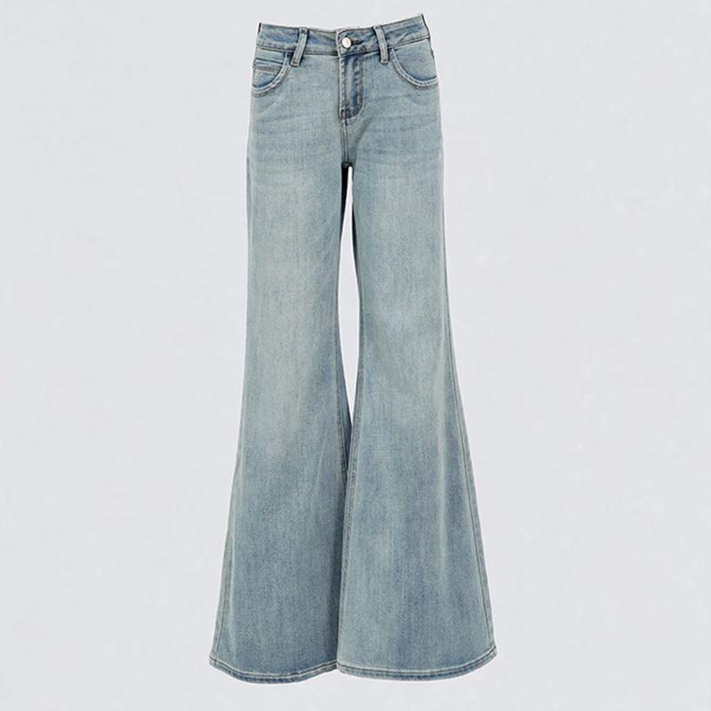 Women s High-Waist Ice Blue Retro Micro-Flare Jeans - Slimming, Elastic & Floor-Length XS