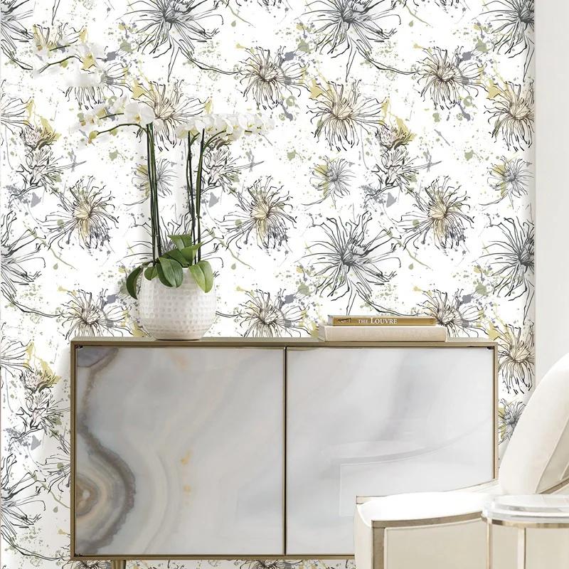 Modern flower peeling wallpaper natural flower self-adhesive wallpaper waterproof detachable leaf wallpaper home decor