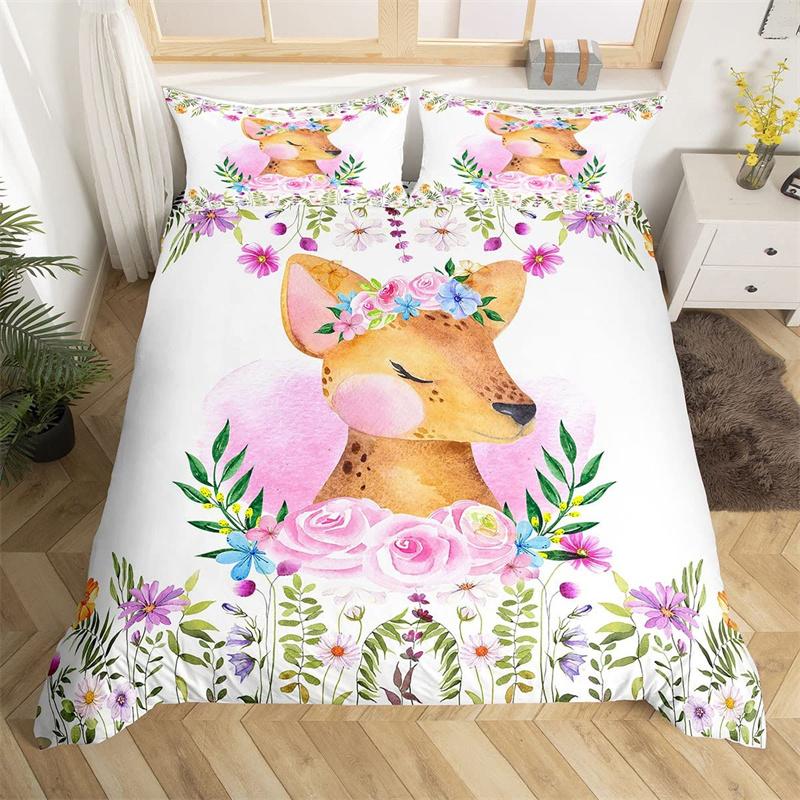 Kawaii Elefant Bettbezug Einzelbett Cartoon Tier Bettwäsche Set Floraler Bettdeckenbezug Mikrofaser Schmetterling Bettsets für Jungen Mädchen