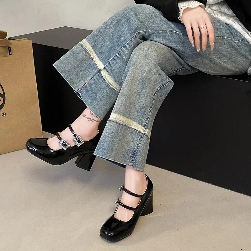 

Fashion Elegant Woman Heeled Shoes Brand Buckle Strap Women s High Heels Fashion Round Toe Office and Career Shallow Solid Pumps Women 40 чёрный