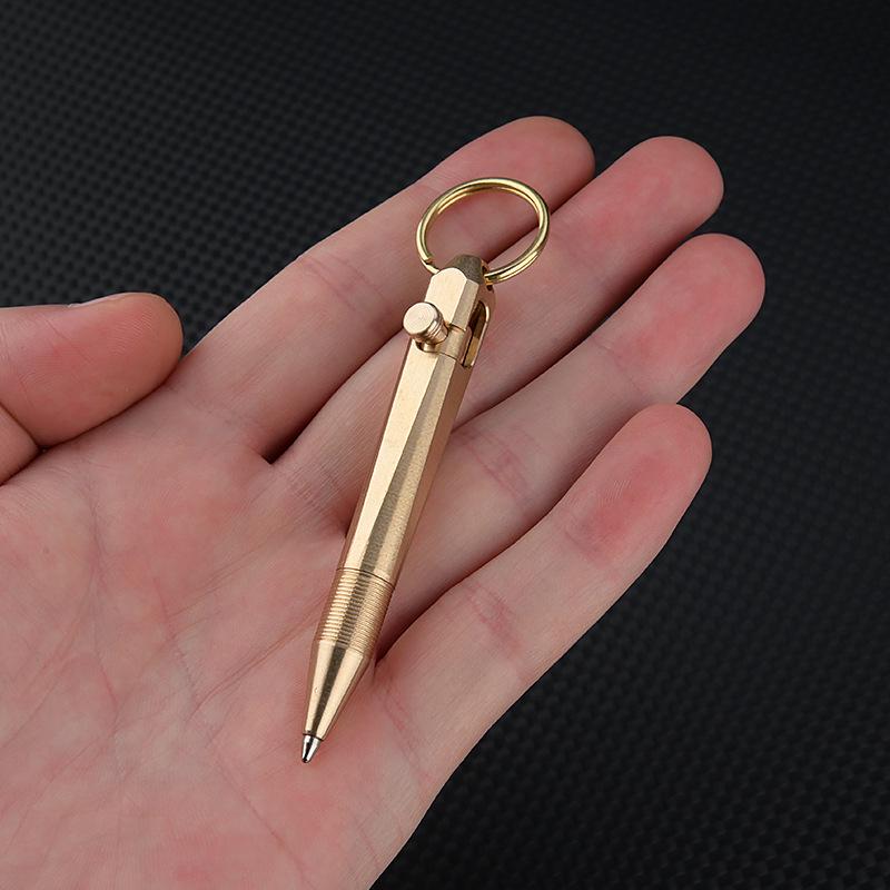Mini Brass Keychain Pen - Portable Pocket Gel Ballpoint for Travel, Signatures, and Gifts 0.5mm